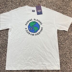 Rowing Blazers White Tee with Earth Graphic Gender Neutral M | NWT